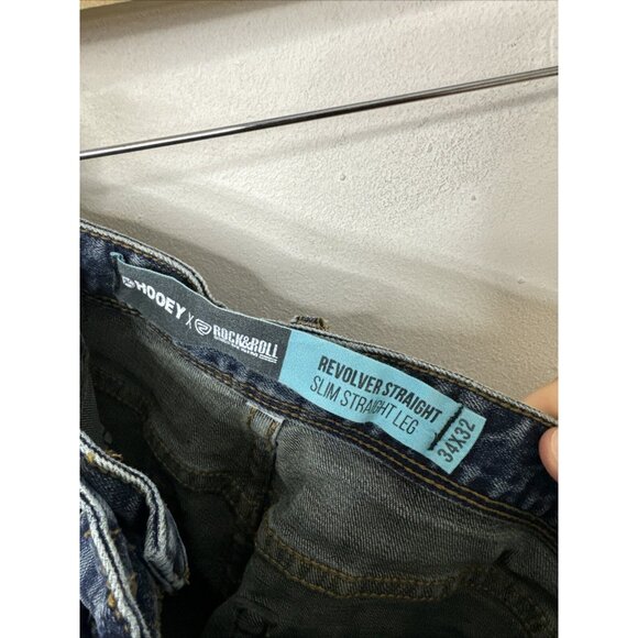 Rock & Roll Hooey X Men's 34x32 Revolver Straight Slim Straight Leg Denim Jeans - Picture 6 of 8